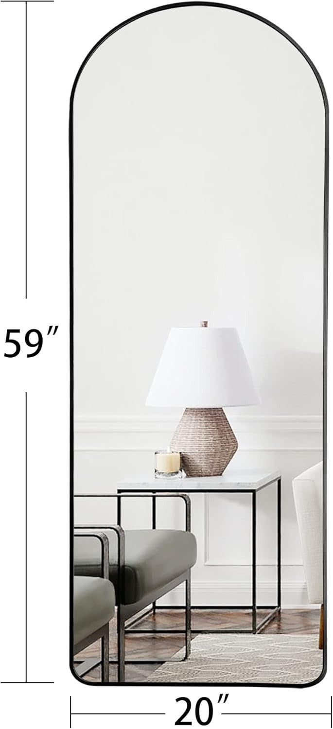 Full Length Arched Mirror 150x50cm Black Standing or Wall Mount HD Glass
