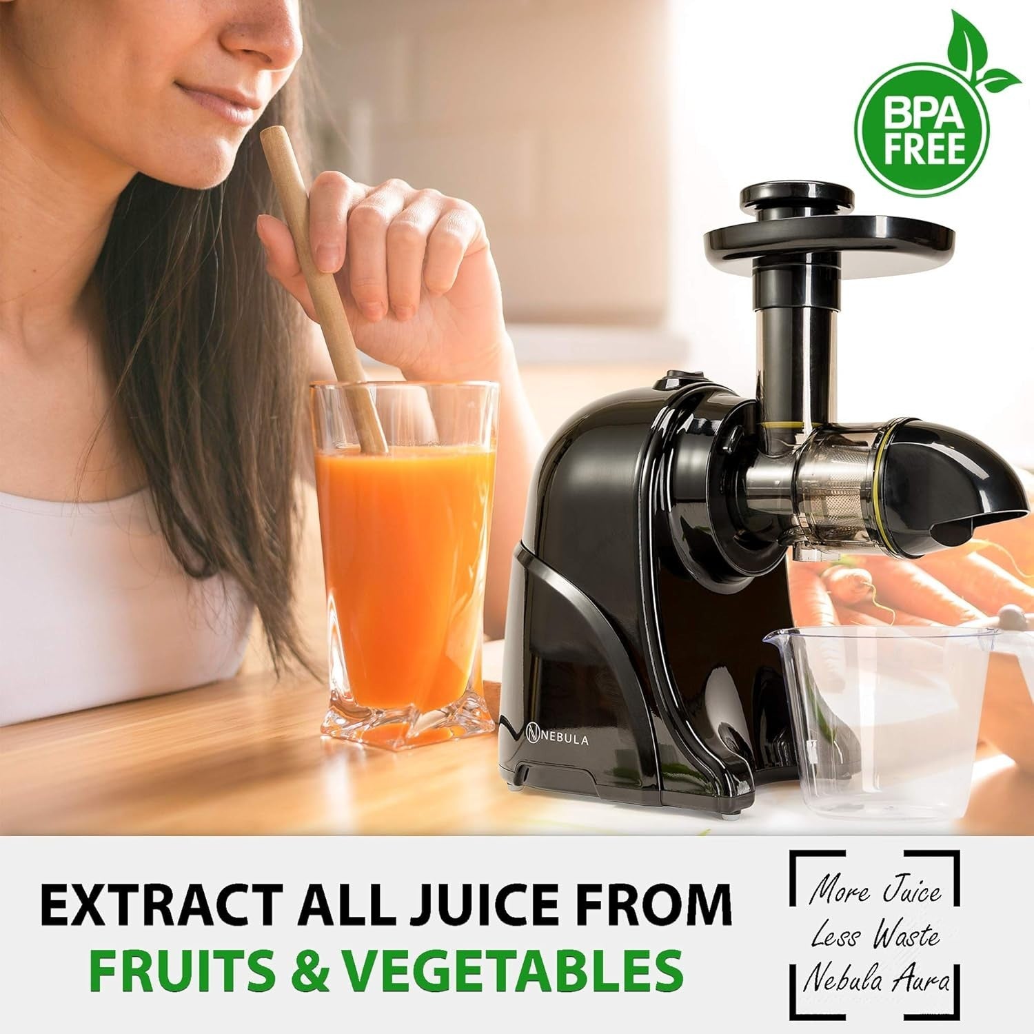 Cold Press Horizontal Juicer 60RPM 7 Stage Extraction Ultra Quiet Easy Clean