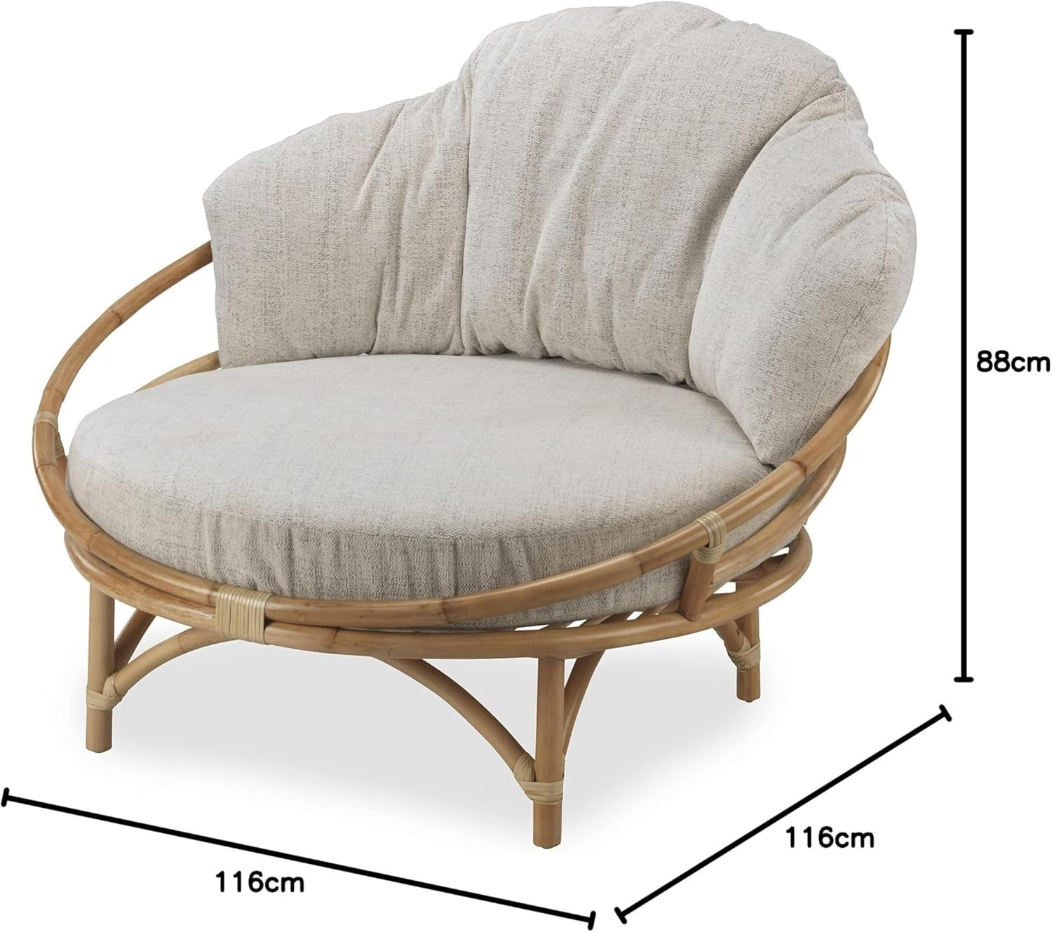 Natural Rattan Snuggle Chair Indoor Cane Lounge Seat with Deep Cushioned Comfort
