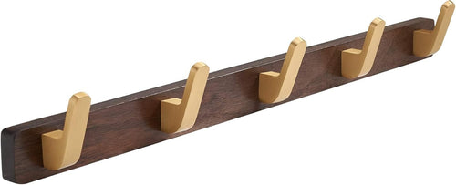 SARIHOSY 5-Hook Wall-Mounted Coat Hooks with Gold Zinc Alloy Coat Hook Walnut