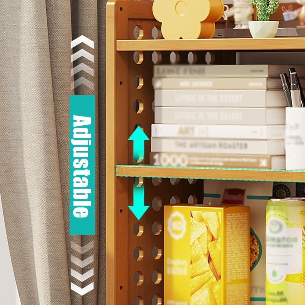 3-Tier Desktop Bookshelf Organizer w/ Pegboard | Bamboo Desk Hutch 50×20×56cm