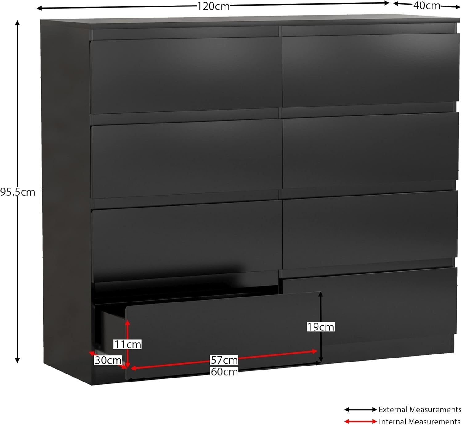 Black 8 Drawer Chest Storage Cabinet Wood Dresser Modern Bedroom Unit