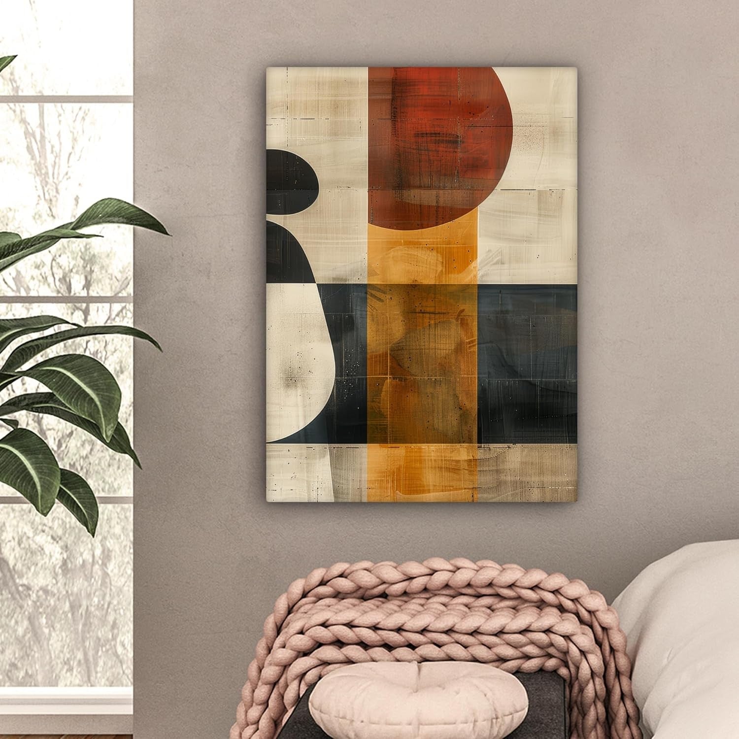 Abstract Geometric Canvas Wall Art 50x70cm Framed Modern