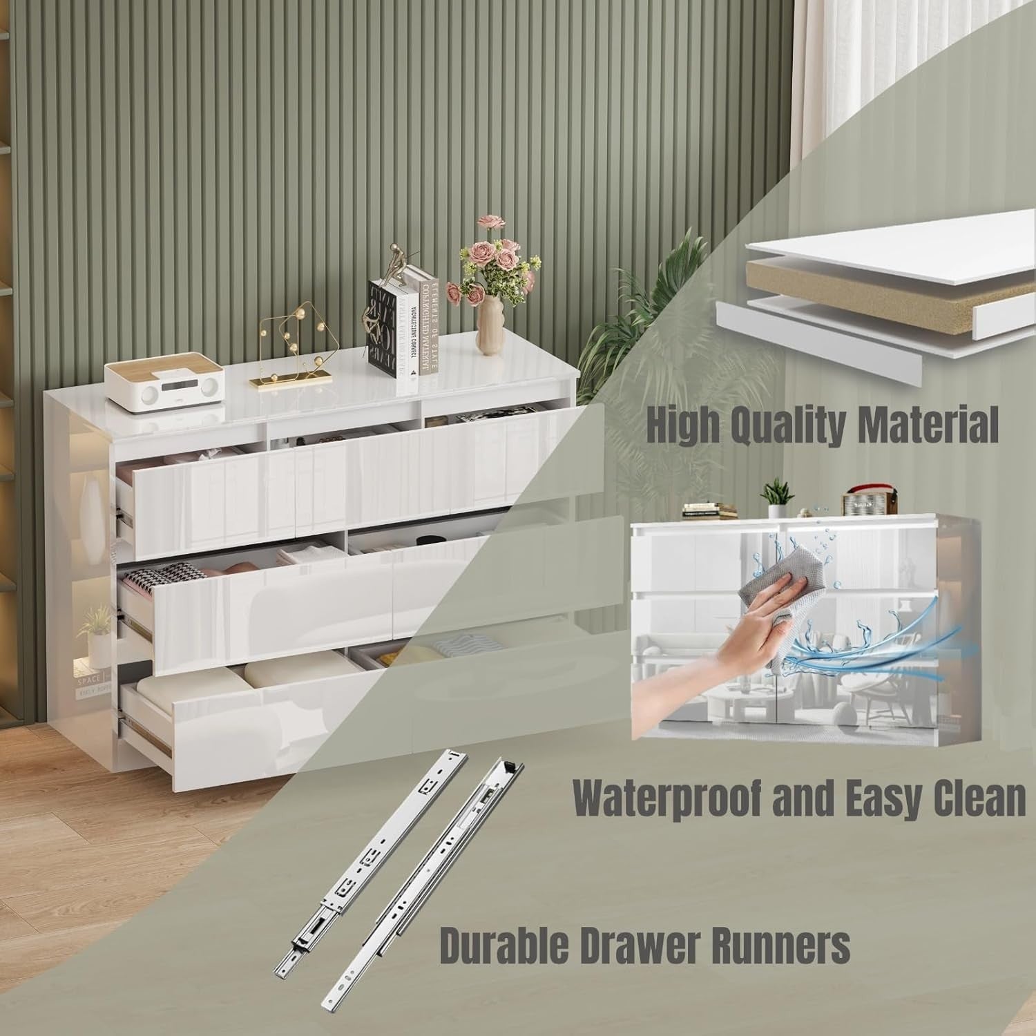 White High Gloss Chest of 7 Drawers Bedroom Storage Modern Unit