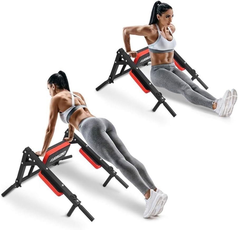 Wall-Mounted Pull Up Bar & Dip Station – Red Home Gym Strength Tower