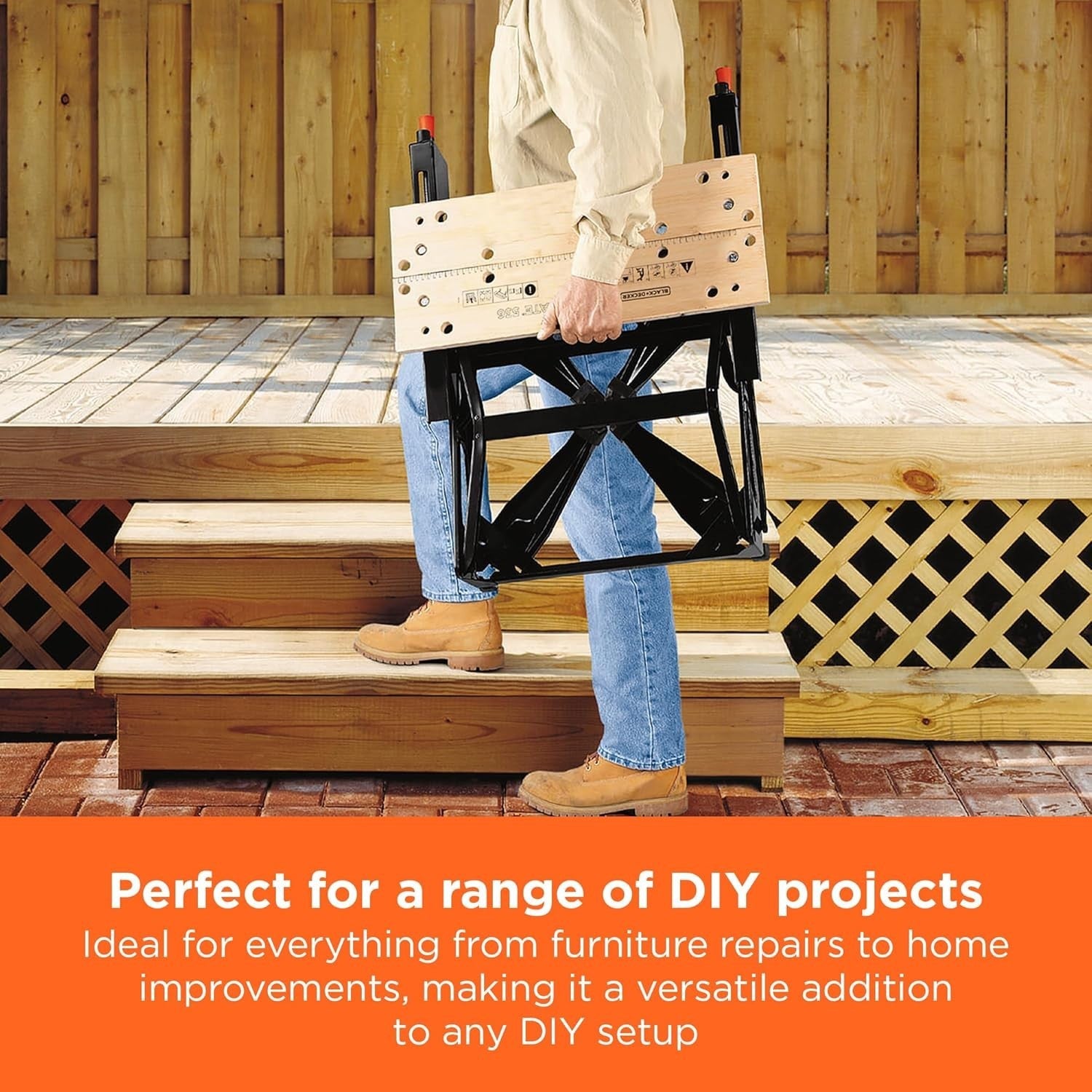 Dual-Height Folding Workbench with Steel Frame Clamp System & Anti-Slip Feet