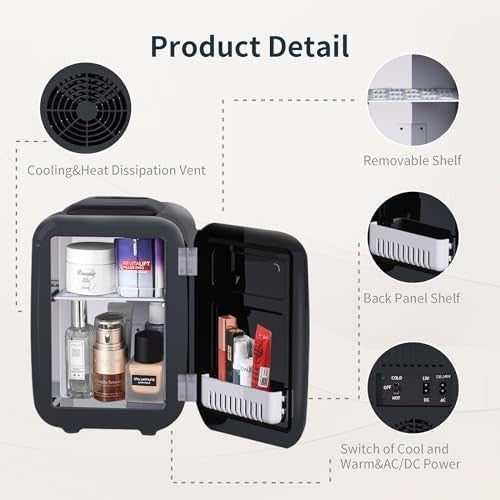 4L Mini Fridge Cooler & Warmer | Portable AC/DC, Silent, 6 Cans Black