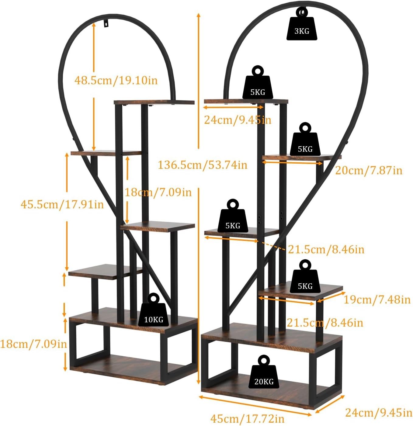 6 Tier Heart Shape Metal Plant Stand Indoor Outdoor Flower Shelf Rack 2 Pack