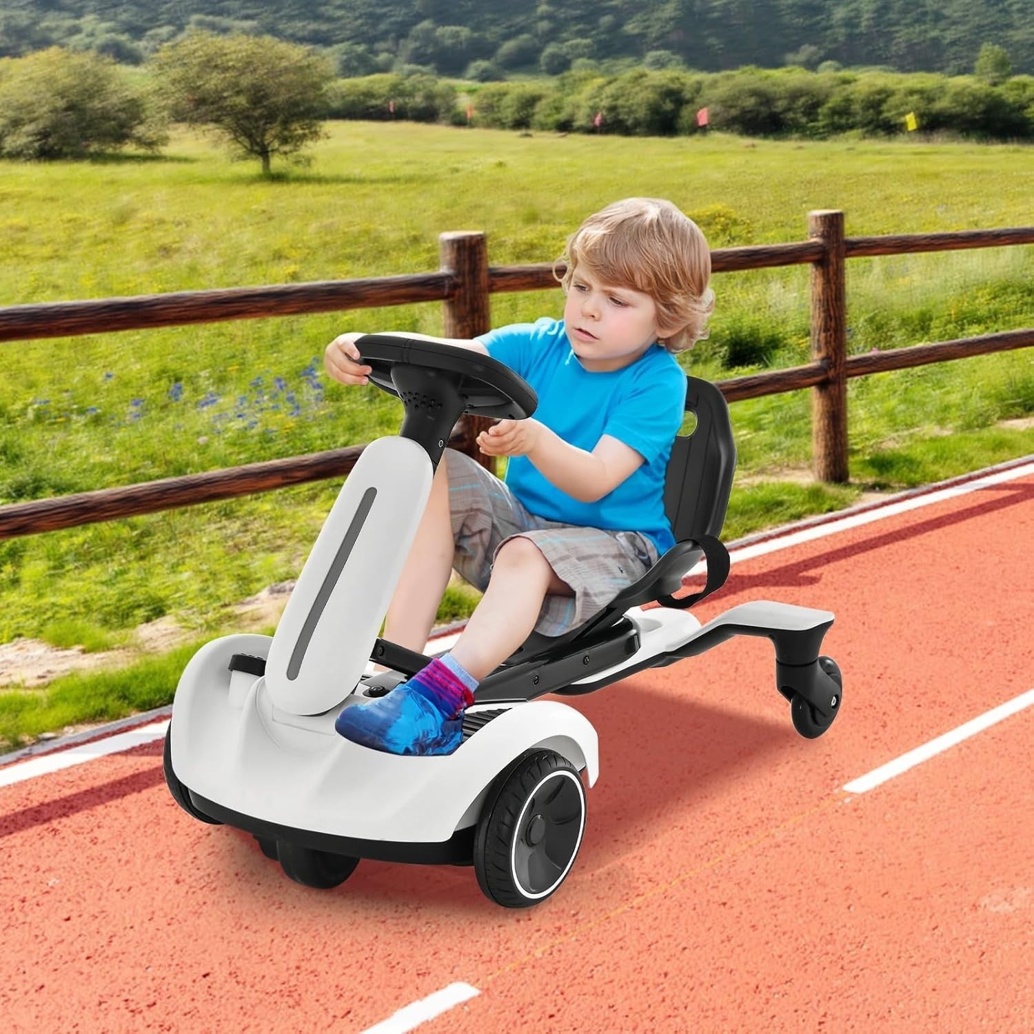 Kids Electric Drift Go Kart 6V Ride On Car 360 Spin Adjustable Seat White