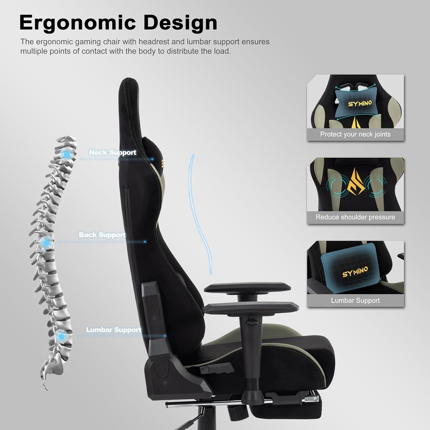 Ergonomic Gaming Chair with Footrest & Lumbar Support – Adjustable Computer Seat