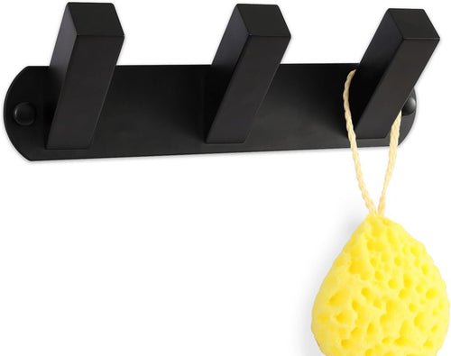 Black Metal Wall Coat Rack 3 Square Hooks Heavy Duty Modern Hanger for Bathroom