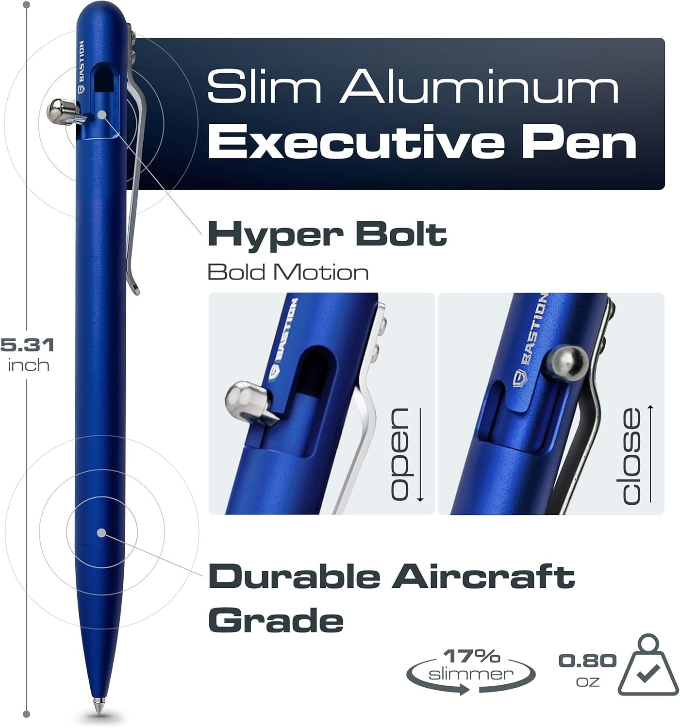 Luxury Slim Blue Ballpoint Pen – Aluminium, Bolt Action, Gift Ready
