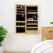 LED Wall Mounted Jewelry Cabinet Mirror Lockable Slim Storage Brown
