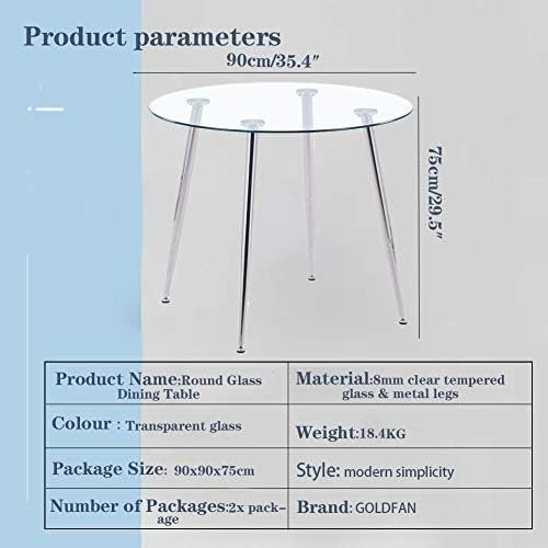 90cm Round Glass Dining Table with 4 Faux Leather Chairs Chrome Legs
