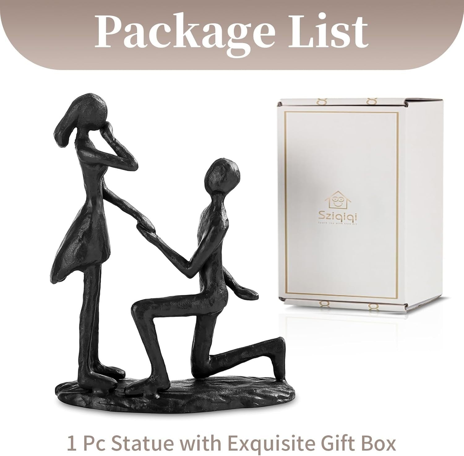 Romantic Proposal Statue Cast Iron Couple Ornament Wedding Anniversary Gift