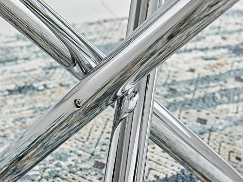 Round Glass Dining Table 100cm Silver Chrome Modern 4 Seater