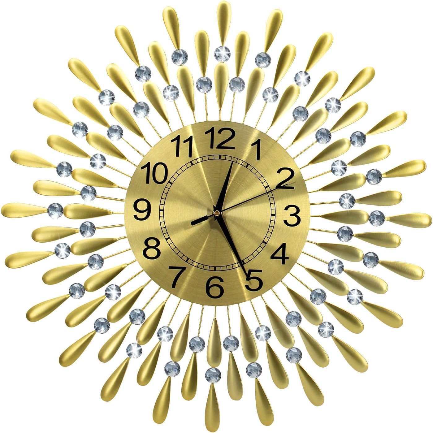 60cm Golden Sunburst Wall Clock – Luxury Diamante Beaded Metal Design
