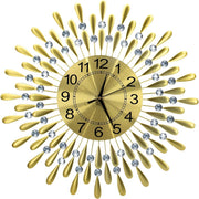 60cm Golden Sunburst Wall Clock – Luxury Diamante Beaded Metal Design