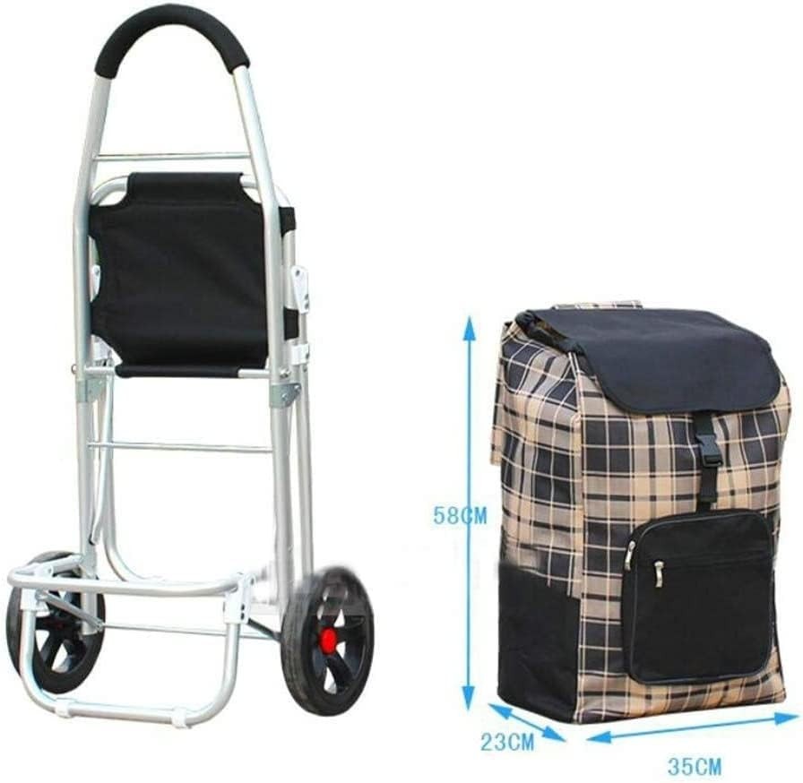Lightweight Foldable Aluminium Shopping Cart 2-Wheel Trolley w/ Large Bag
