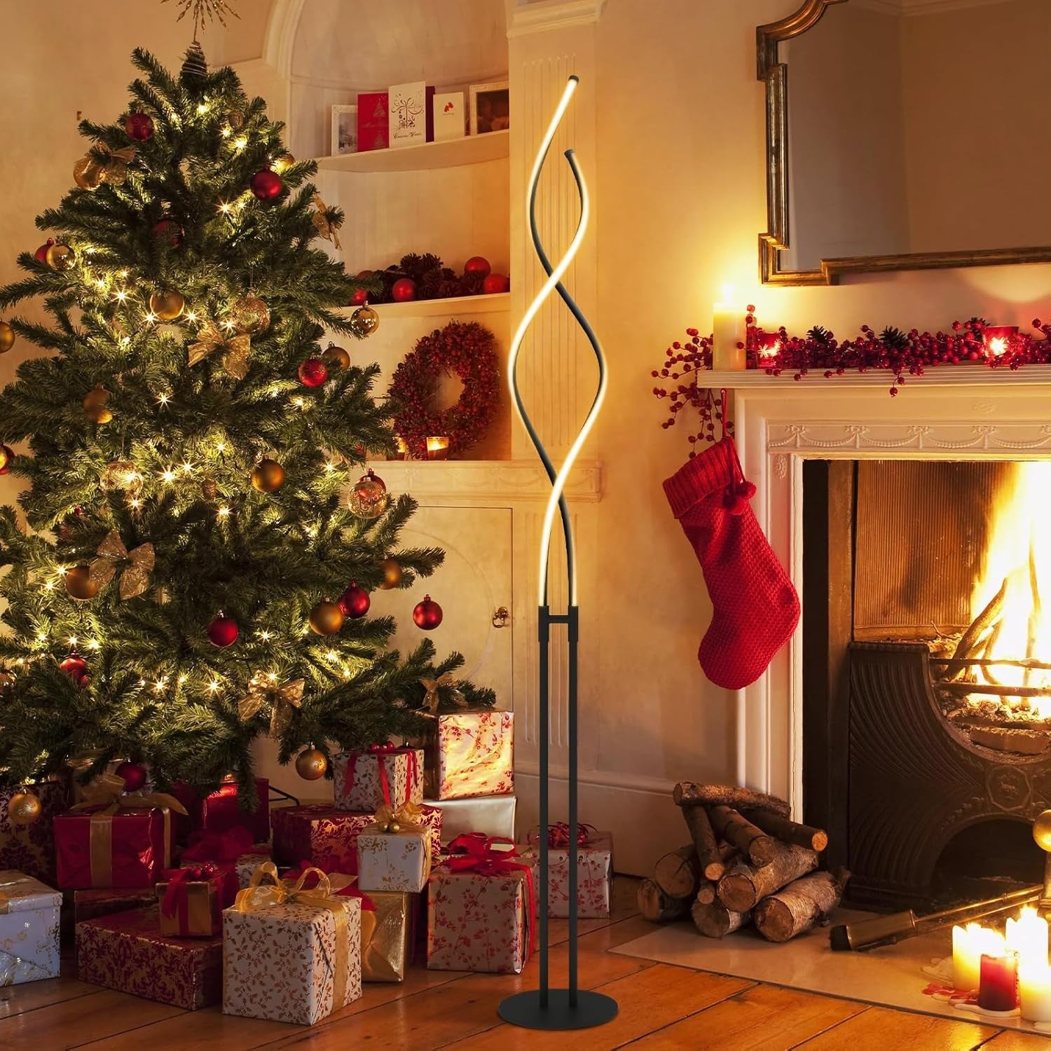 LED Spiral Floor Lamp Dimmable Corner Standing Light Modern Tall Lamp