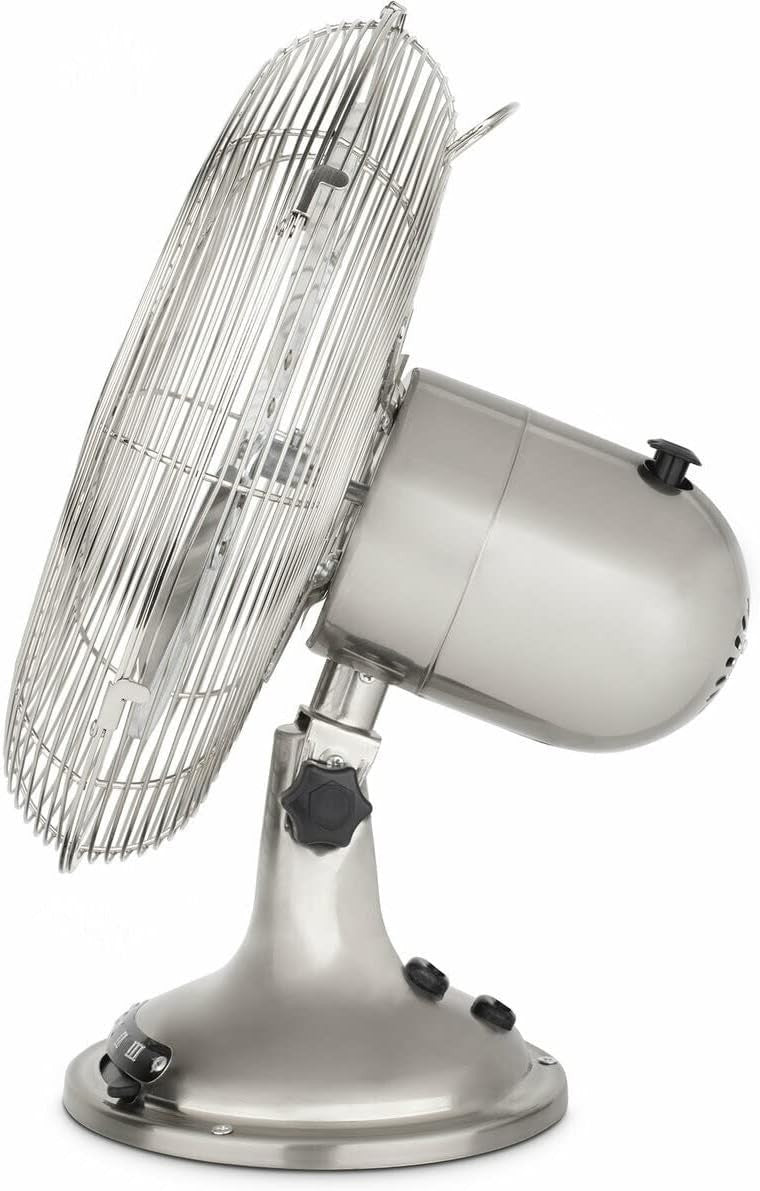 30cm Quiet Metal Table Fan – 3-Speed Retro Oscillating Cooling Silver Design