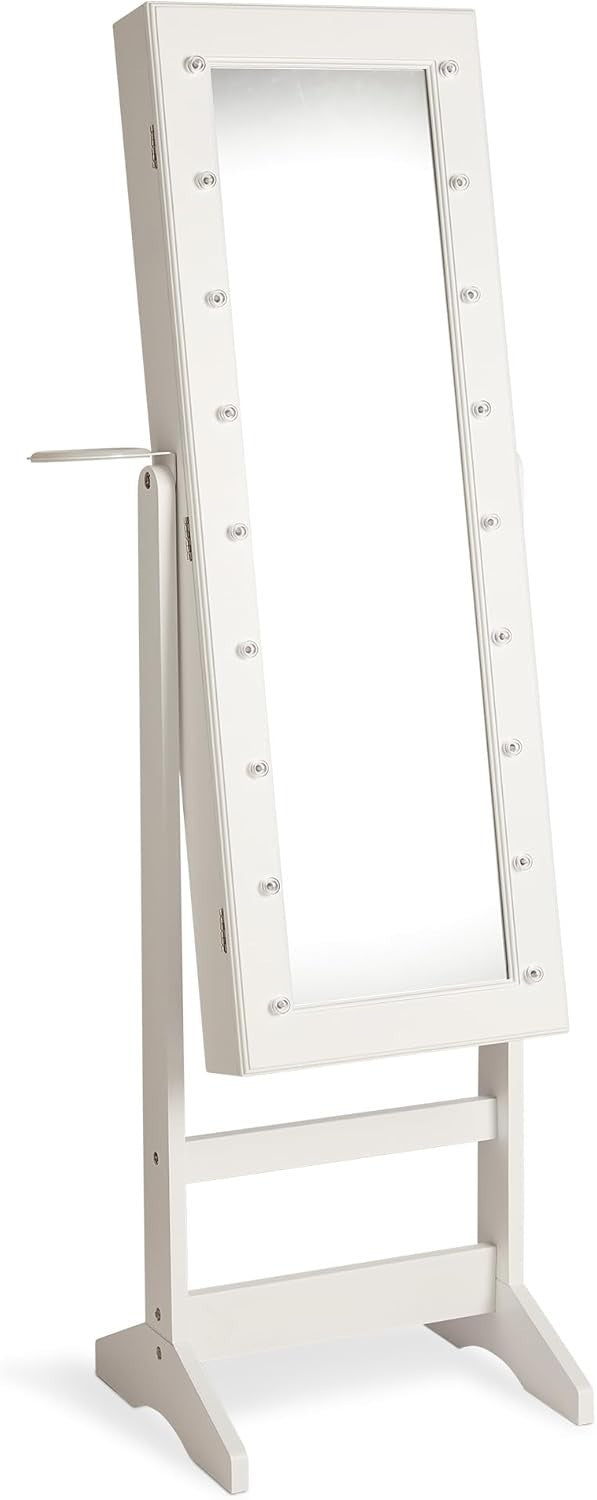White LED Mirror Jewelry Cabinet Freestanding Tilting Storage Armoire