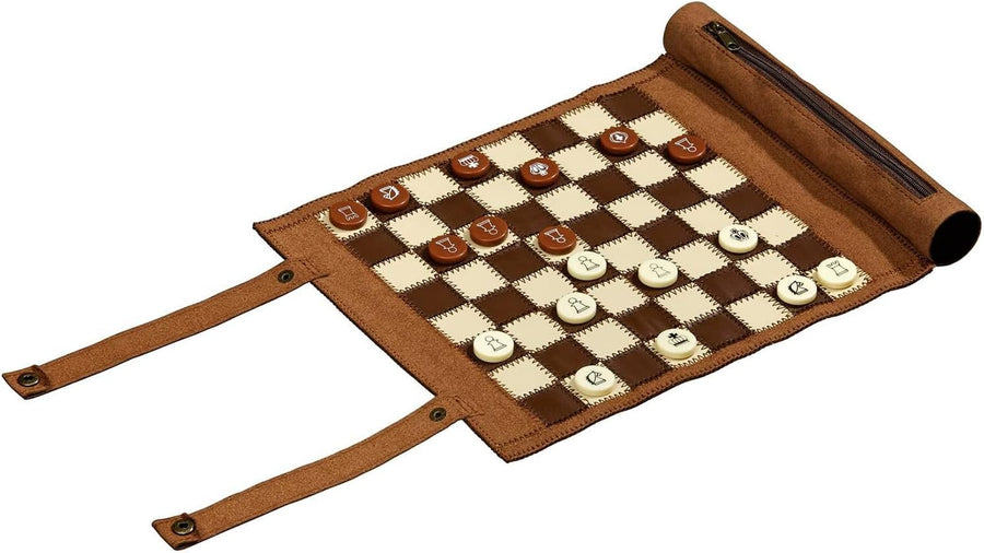 Roll-Up Travel Board Games Set Backgammon Chess Draughts Compact Portable