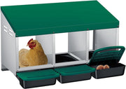3 Chamber Galvanised Steel Chicken Nest Box Pull Out Tray Green