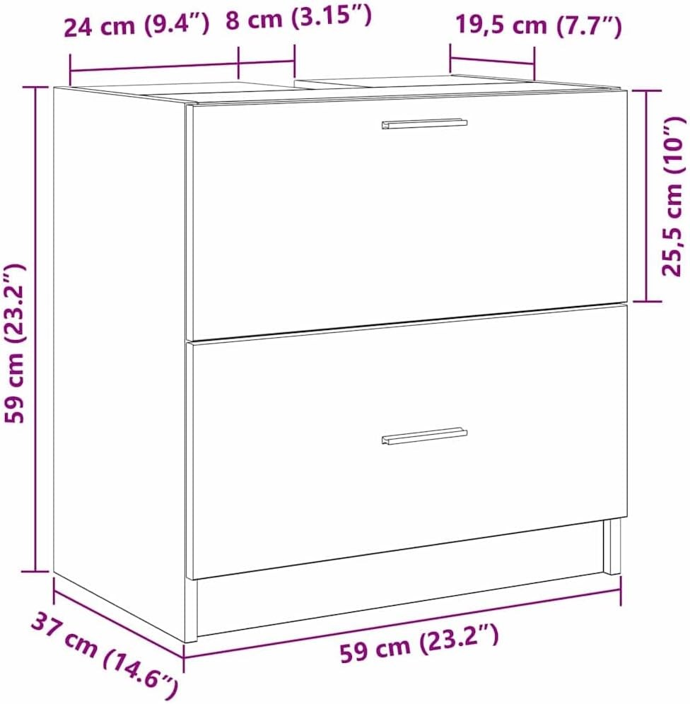 Artisan Oak Under Sink Bathroom Cabinet 59x37x59cm Rustic Vanity Storage Unit