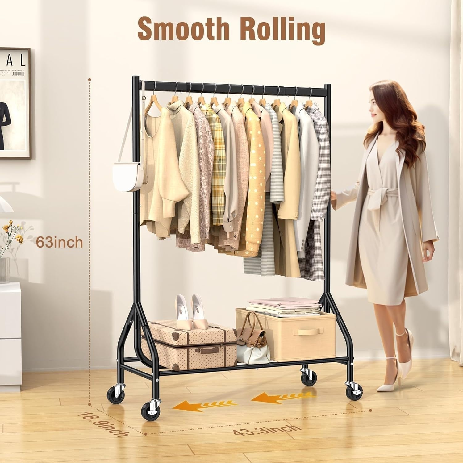 Heavy Duty 180KG Clothes Rail With Wheels Metal Rack Black