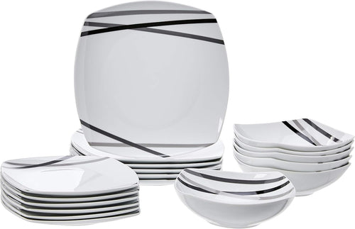 18pc Porcelain Dinnerware Set Modern Square Plates Bowls Microwave Safe