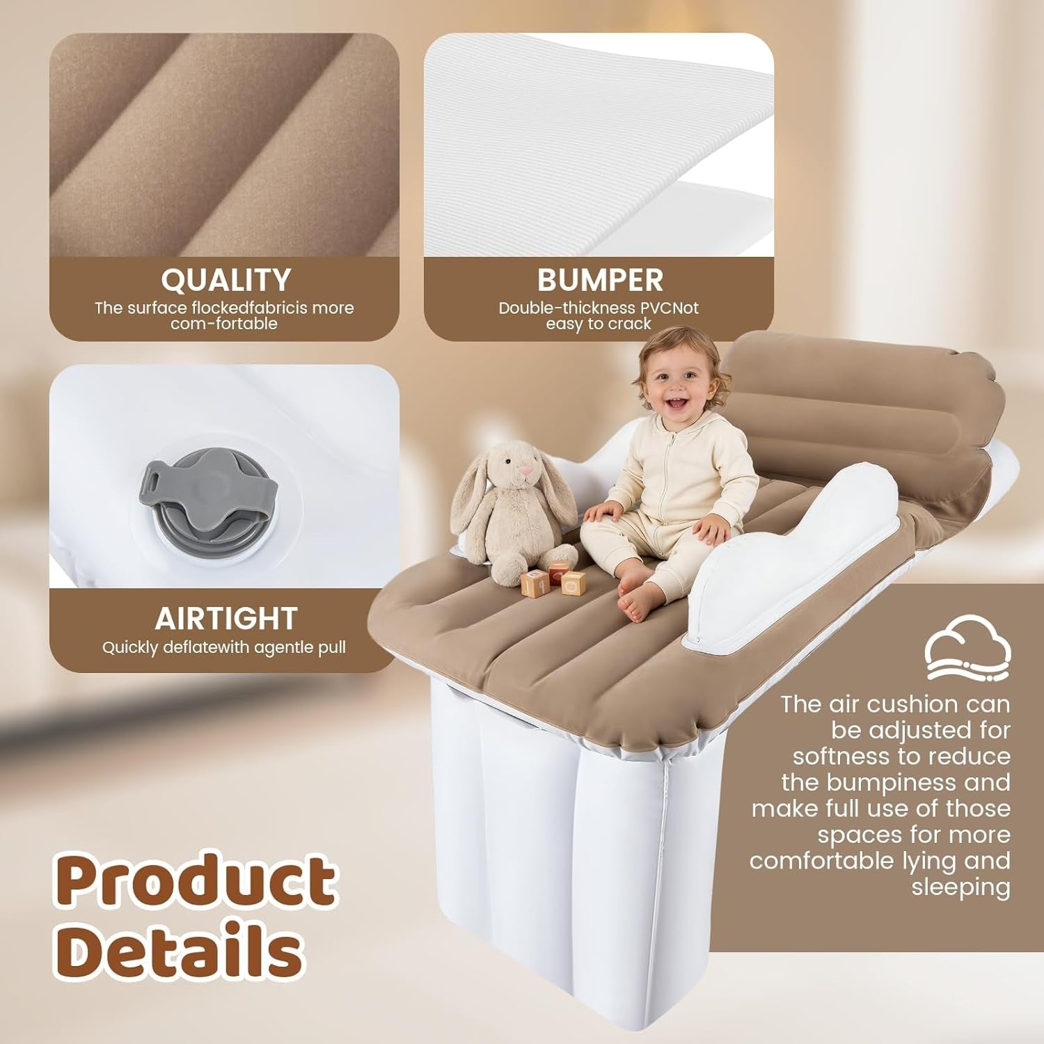 Portable Toddler Travel Air Bed 4-in-1 Kids Inflatable Car Cot