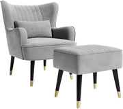 Velvet Accent Chair with Footstool Ottoman – Lounge Armchair for Home