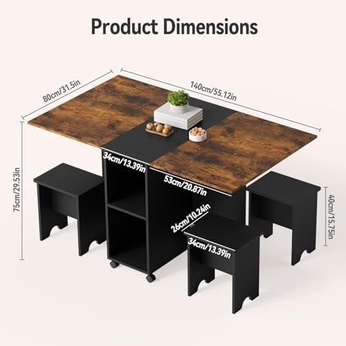 Space-Saving 5-Piece Folding Dining Table with Chairs & Storage for Small Spaces