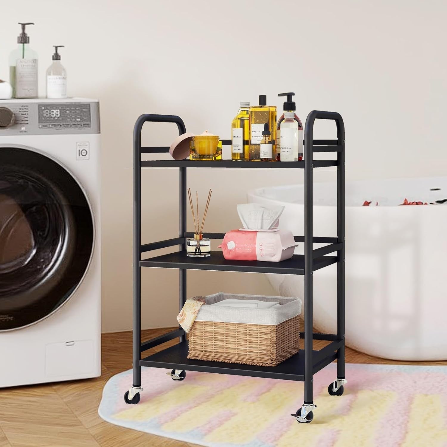 3 Tier Rolling Storage Cart Metal Utility Trolley Kitchen Bathroom Rack