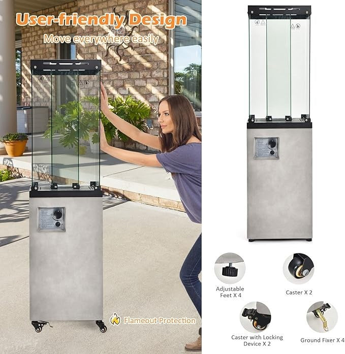 Outdoor Gas Patio Heater 41,000 BTU Adjustable Flame Waterproof Cover