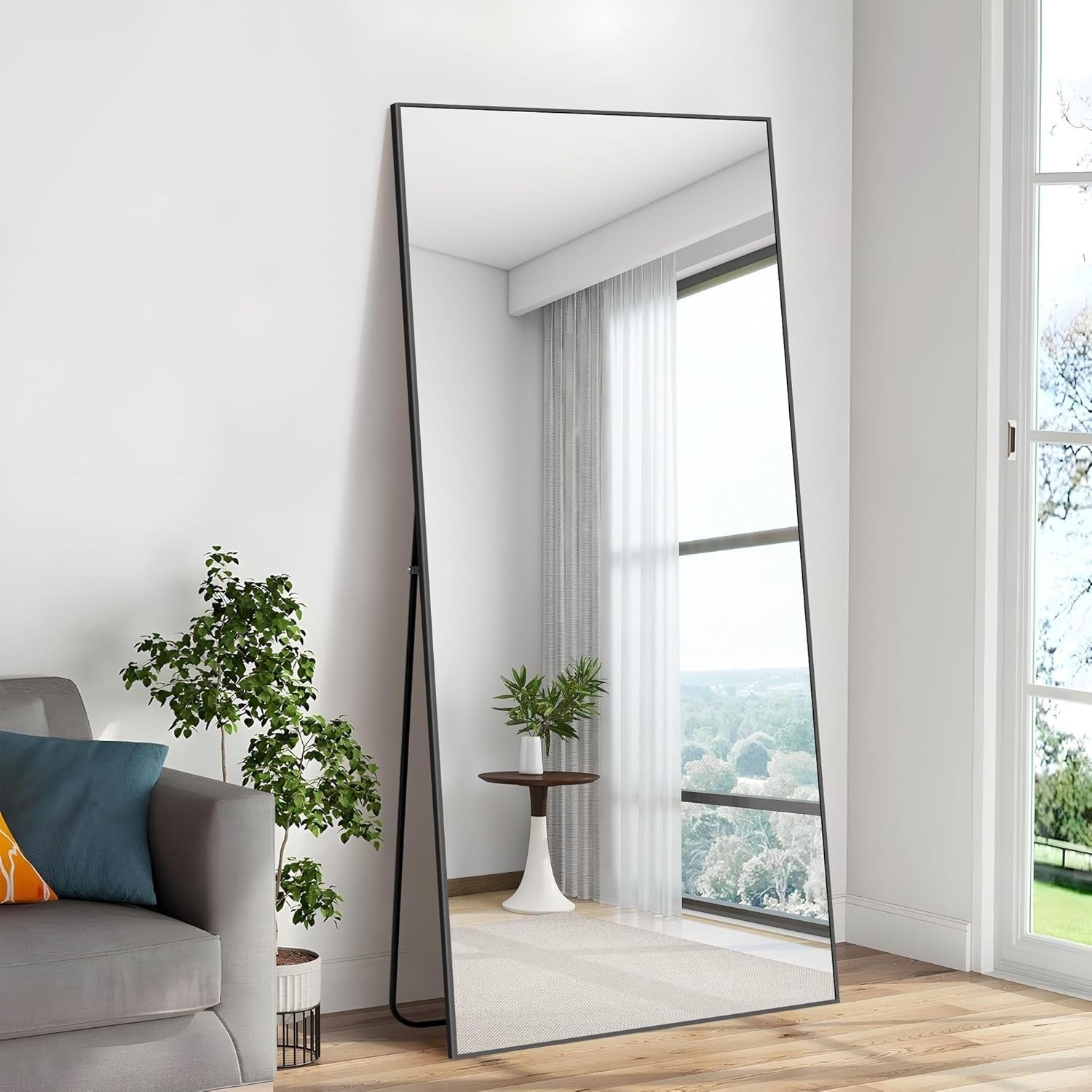 Full Length Mirror 192x85cm Wall Leaning Floor Mirror Black Metal Frame