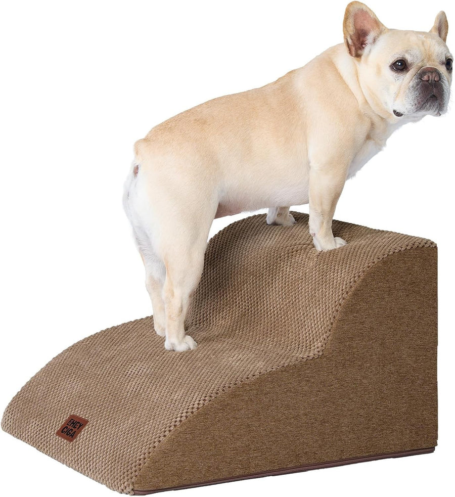 2 Step Dog Stairs for Sofa Non Slip Foam Pet Steps Washable Camel