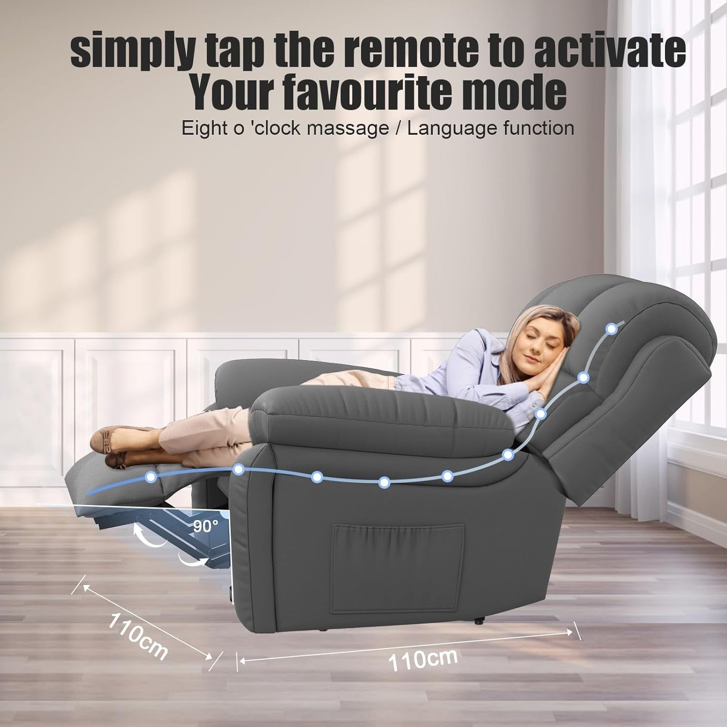 Power Lift Recliner Chair Oversized Massage Heat USB Type-C Footrest Grey