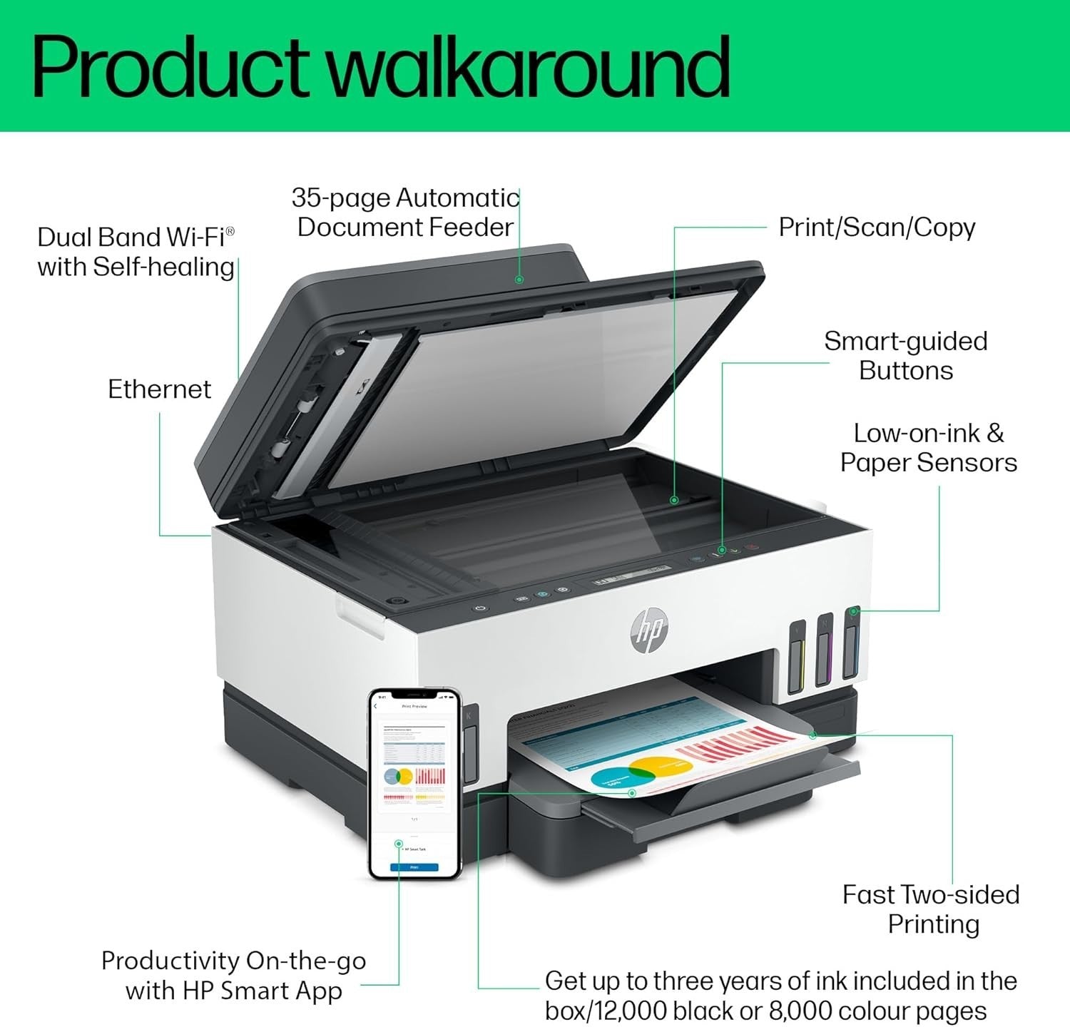 All-In-One Grey Wireless Printer Duplex Feeder Scan Copy Fax Home Office