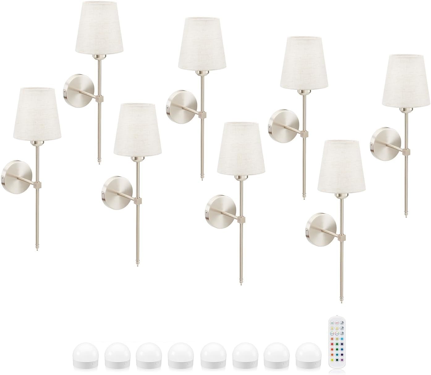 Wireless Rechargeable LED Wall Lights 8-Pack, Dimmable, Remote, Color Change