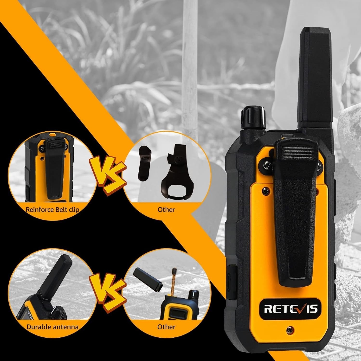 Heavy Duty Walkie Talkies IP67 Waterproof SOS VOX 6 Pack Yellow