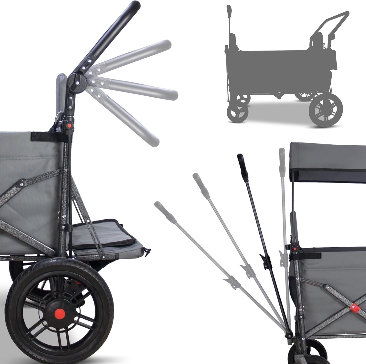 Collapsible Wagon Trolley 120kg Load w/ Canopy & 2 Seats Brake System Grey Cover
