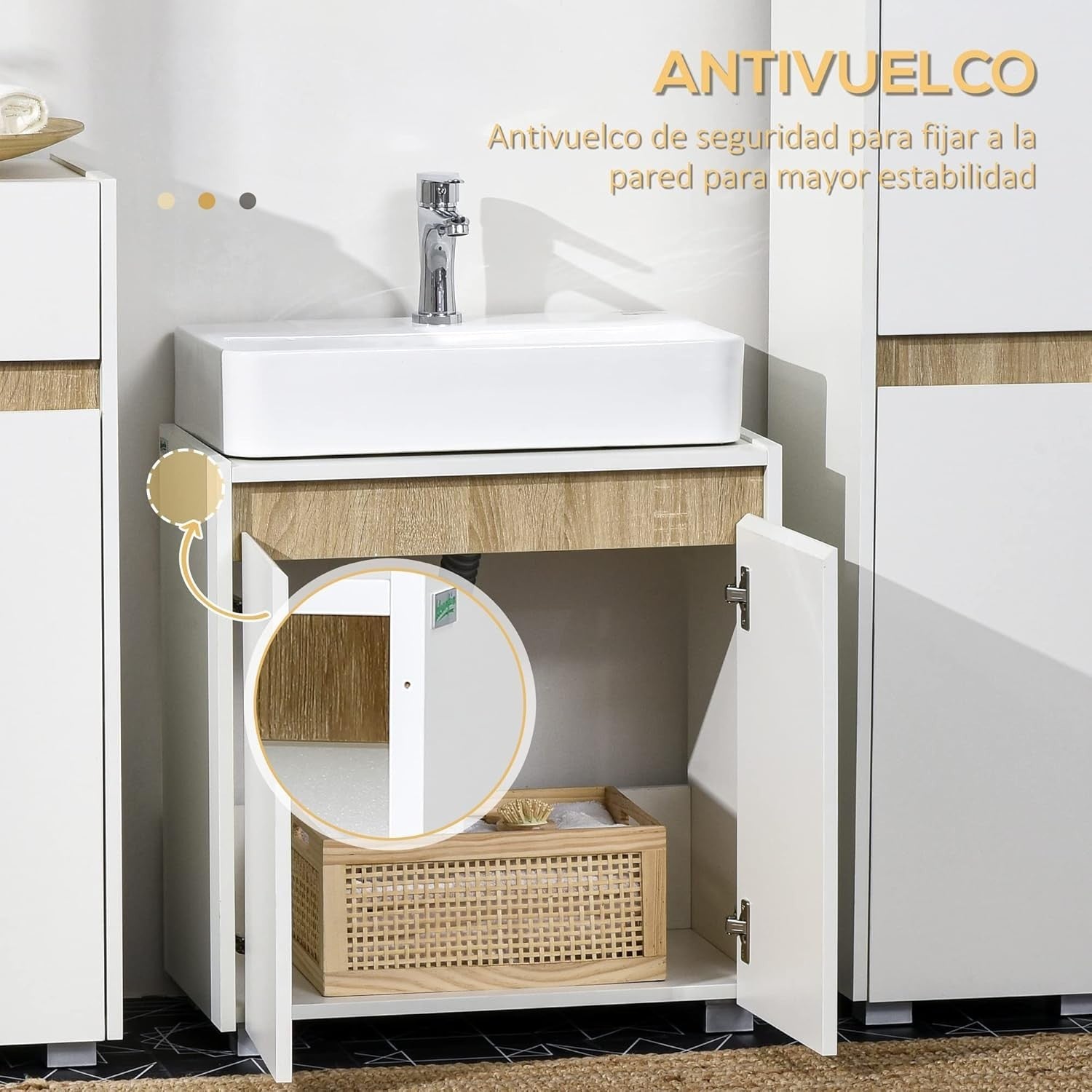 White Under Sink Bathroom Cabinet Storage Unit 2 Door Freestanding 57x60cm