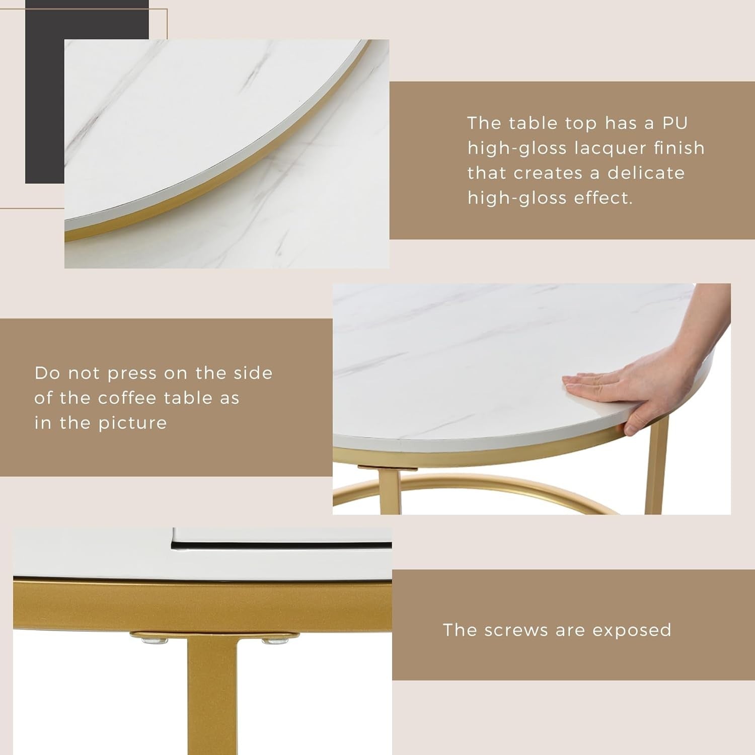 2PCS Nesting Coffee Table Set Marble Look Top Round Metal Frame Living Room