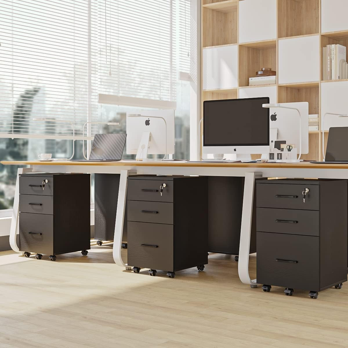 Black Rolling File Cabinet 3 Drawer Locking Under Desk Letter Storage