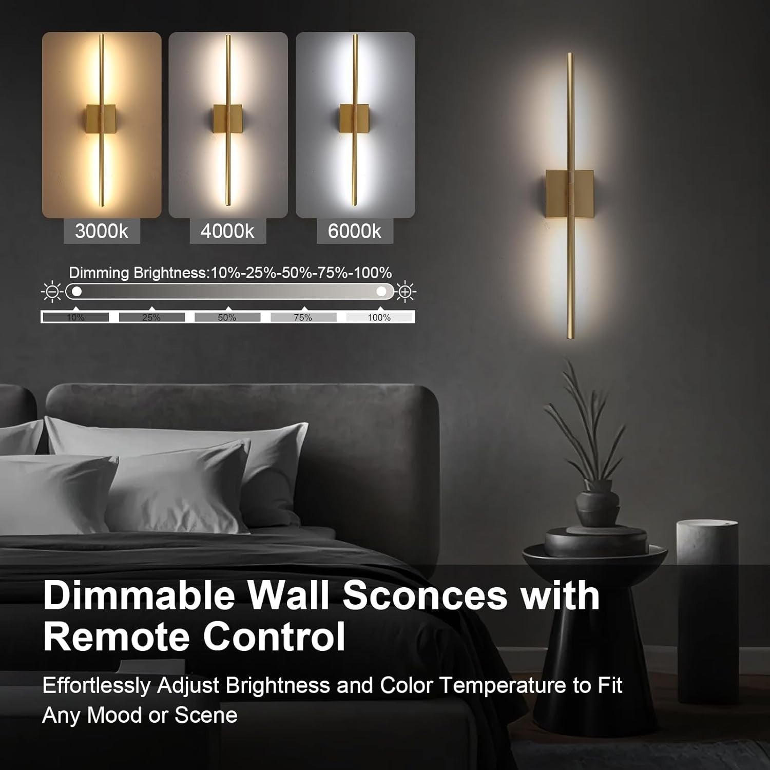 Wireless Dimmable Wall Lights with Remote - Rechargeable Battery LED 70cm