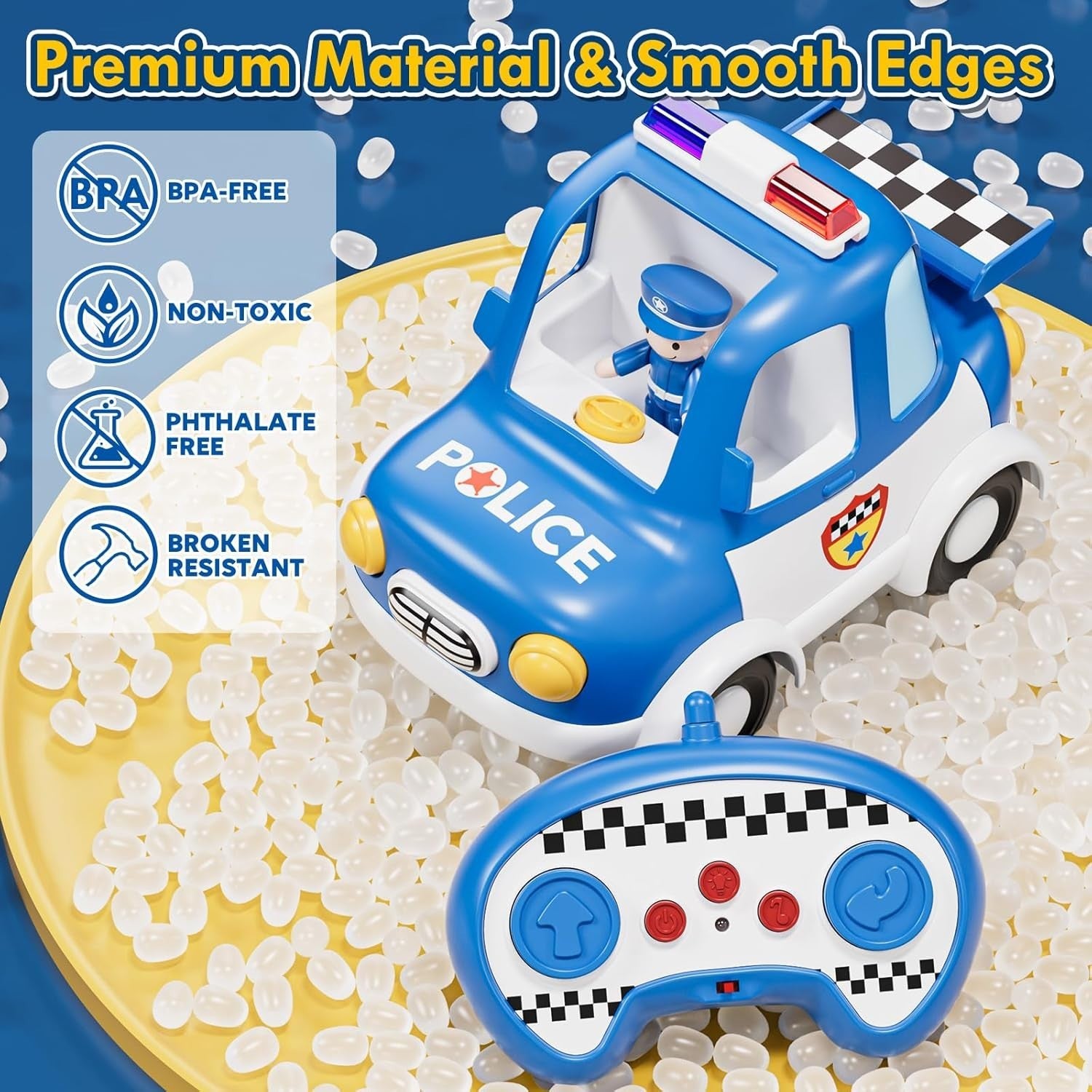 RC Police Car Toy for Toddlers 2 3 4 Boys Girls | Lights Music Rechargeable Gift