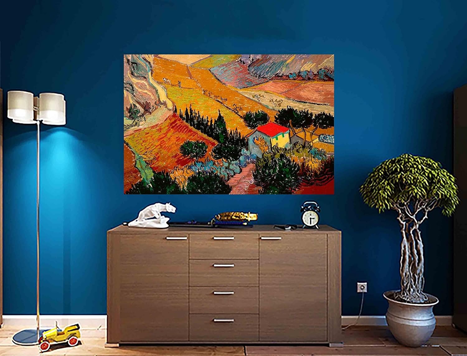 Framed Canvas Wall Art Landscape Painting Rustic Farmhouse Living Room Decor