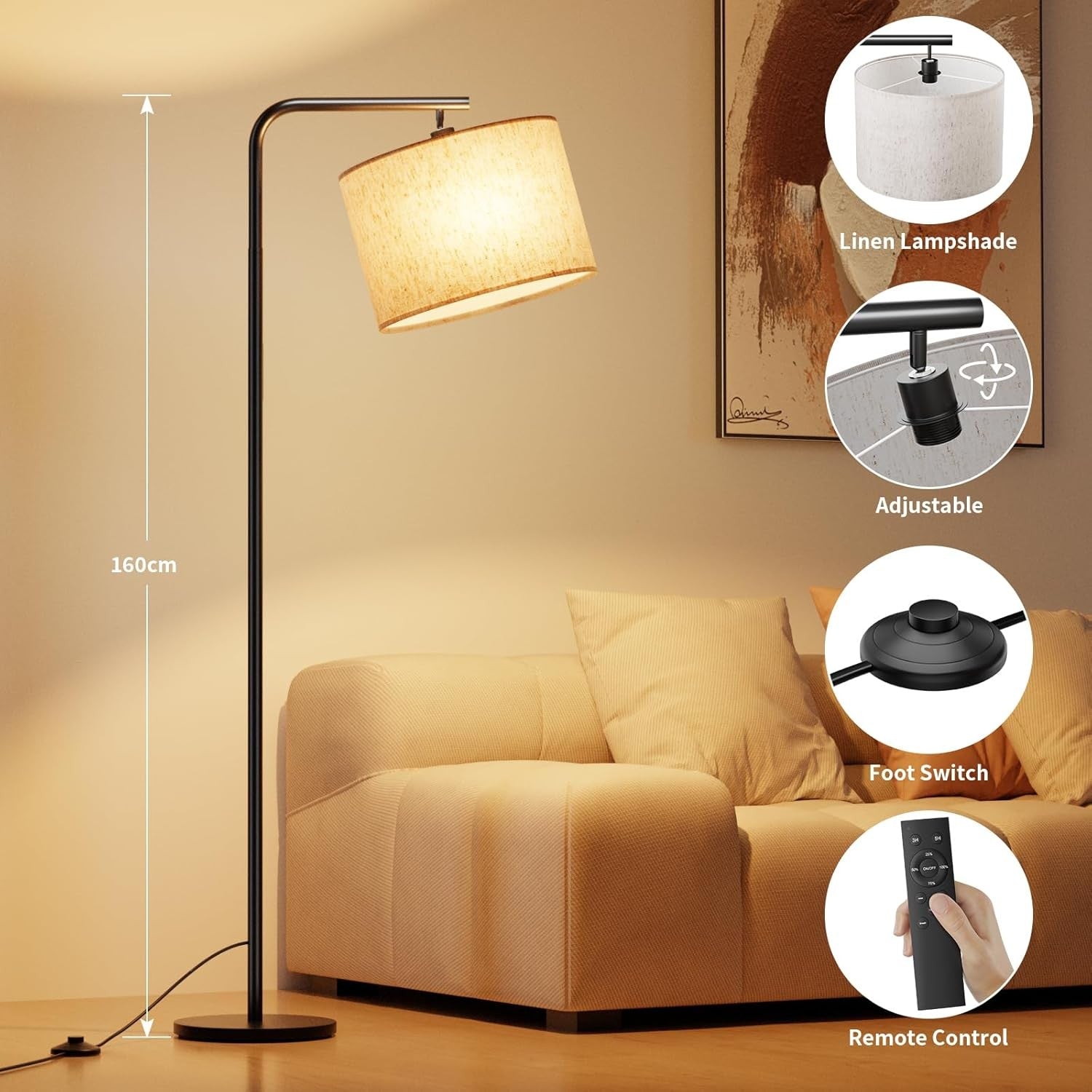 Modern Arc Floor Lamp Remote Control Dimmable Reading Light E27 LED